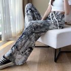 Women Loose Printed Casual Pants Drawstring Design High Waist Wide Leg Trousers For Workout Jogging Running watercolor M