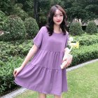 Women Maternity Dress Summer Short Sleeves Round Neck Midi Skirt Loose Large Size Casual Pullover Dress Purple M