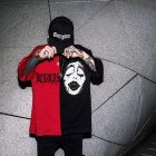 Women Men Clown Face Hip-Hop Loose Short Sleeve Spliced T-shirt for Summer Casual Red/black_XL