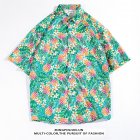 Women Men Summer Short Sleeve Floral Shirt Comfortable Button Up Lapel Collar Retro Loose Casual Tops H801 2XL