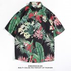 Women Men Summer Short Sleeve Floral Shirt Comfortable Button Up Lapel Collar Retro Loose Casual Tops H802 M