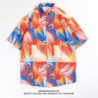 Women Men Summer Short Sleeve Floral Shirt Comfortable Button Up Lapel Collar Retro Loose Casual Tops H804 L