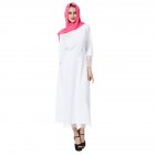 Women Muslim Style White High Waist Lace Splicing Dress