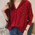 Women Polka Dot Printed Chiffon Blouse Long Sleeves Tops red L