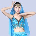 Women Sequin Tassel Bra Tops Strappy Halter Backless Belly Dance Crop Top Party Dance Costume Vest lake blue One size