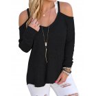 Women Sexy Casual Sling Cotton V Neck Vest Tops Long Sleeve Strapless Hollow Out T-shirt