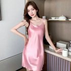 Women Sexy Solid Color Pajamas Summer Thin Sleeveless Spaghetti Straps Nightdress Homewear pink XL