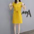 Women Short Sleeve Loose V Collar Lacing Dress for Summer Wear yellow XL