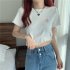 Women Short Sleeves Blouse Trendy Round Neck Sweet Embroidered Ruffled T shirt Sexy Slim Fit Crop Tops White M