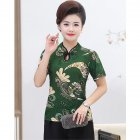 Women Short Sleeves Cheongsam T-shirt Ethnic Style Printing Stand Collar Tops Large Size Slim Fit Blouse green L