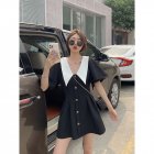 Women Short Sleeves Dress Summer Trendy Doll Collar Slimming A-line Skirt Large Size Casual Pullover Dress black L