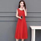 Women Sleeveless Tank Dress Summer Round Neck A-line Skirt Elegant Solid Color Pullover Long Dress red 3XL