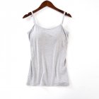 Women Spaghetti Strap Tank Top With Chest Pad Adjustable Underwear Solid Color Sports Vest grey M