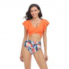 Women Split Bikini Swimsuit Sexy Backless High Waist Quick-drying Swimwear For Beach Hot Spring X2304 Orange M