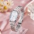Women Square Dial Wrist Watch with Stainless Steel Band Fashion Quartz Watch Silver