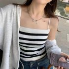 Women Striped Tank Top Sleeveless Contrast Color Soft Comfortable Spaghetti Strap Camisole Crop Tops white striped one size