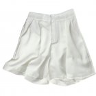 Women Suit Shorts Summer High Waist Solid Color Casual Straight Wide-leg Pants With Pockets White XXL