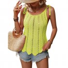Women Summer Hollow Tank Tops Sweater Vest Tie Shoulder Sleeveless Solid Color Spaghetti Strap Tops Shirts fluorescent yellow XL