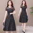 Women Summer Lace Patchwork Large Size Polka Dot Dress black XL