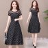 Women Summer Lace Patchwork Large Size Polka Dot Dress black XL