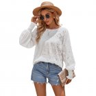 Women Summer Loose Blouse Casual Long Sleeve Round Neck Pullover Tops Simple Solid Color Elegant Shirt beige M