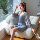 Women Summer One-piece Lace Swimsuit Long Sleeves Solid Color Bathing Suit For Swimming grey one size