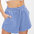 Women Summer Shorts Elastic High Waist Breathable Athletic Shorts With Pockets For Running Fitness Training sky blue XL