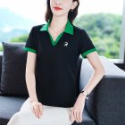 Women Summer Sports Shirt Contrast Color Short Sleeve Basic Tops Casual Bottoming Shirt black XL