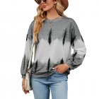 Women Sweatshirt Long Sleeve Round Neck Pullovers Trendy Contrast Color Tie Dye Loose Casual Tops grey XL