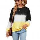 Women Sweatshirt Long Sleeve Round Neck Pullovers Trendy Contrast Color Tie Dye Loose Casual Tops black and yellow S