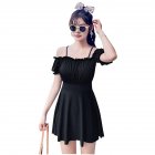 Women Swimsuit Solid Color Skirt-style One-piece Swimsuit For Summer Beach Holiday black_M