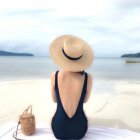 Women Swimwear Sexy Solid Color Triangle Backless One-piece Swimsuit black_m