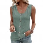Women Tunic Tank Tops Casual Eyelet Sleeveless Shirt Blouse Summer Solid Color Loose Fit Button Tank Tops bean green L