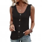 Women Tunic Tank Tops Casual Eyelet Sleeveless Shirt Blouse Summer Solid Color Loose Fit Button Tank Tops black S