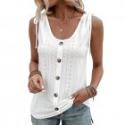 Women Tunic Tank Tops Casual Eyelet Sleeveless Shirt Blouse Summer Solid Color Loose Fit Button Tank Tops White S