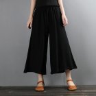 Women Wide-leg Cropped Pants Summer High Waist Retro Solid Color Loose Casual Cotton Linen Pants black 4XL