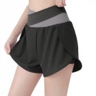 Women Yoga Shorts With Pocket Contrast Color Seamless Quick-drying Sports Short Pants For Running Fitness Cycling black L