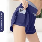 Women Yoga Shorts With Pocket Contrast Color Seamless Quick-drying Sports Short Pants For Running Fitness Cycling blue S