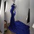 Women s Dress Off the shoulder Long Photography Chiffon Dress Color blue free size