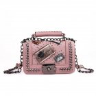 Women's One Shoulder Pack Lock Chain Rivet Small Square Messenger Bag Pink