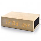 Wooden Bluetooth Speaker and wireless Qi charger for Qi compatible phones that can work as a clock with alarm and thermometer 