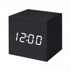 Wooden Digital <span style='color:#F7840C'>Alarm</span> Clock LED Light Multifunctional Modern Cube Displays Date Temperature for Home Office Black wood white word