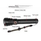 XHP70 LED Flashlight USB Rechargeable Zoomable Torch Lamp for Outdoor Camping 1915A: Long P70+USB cable