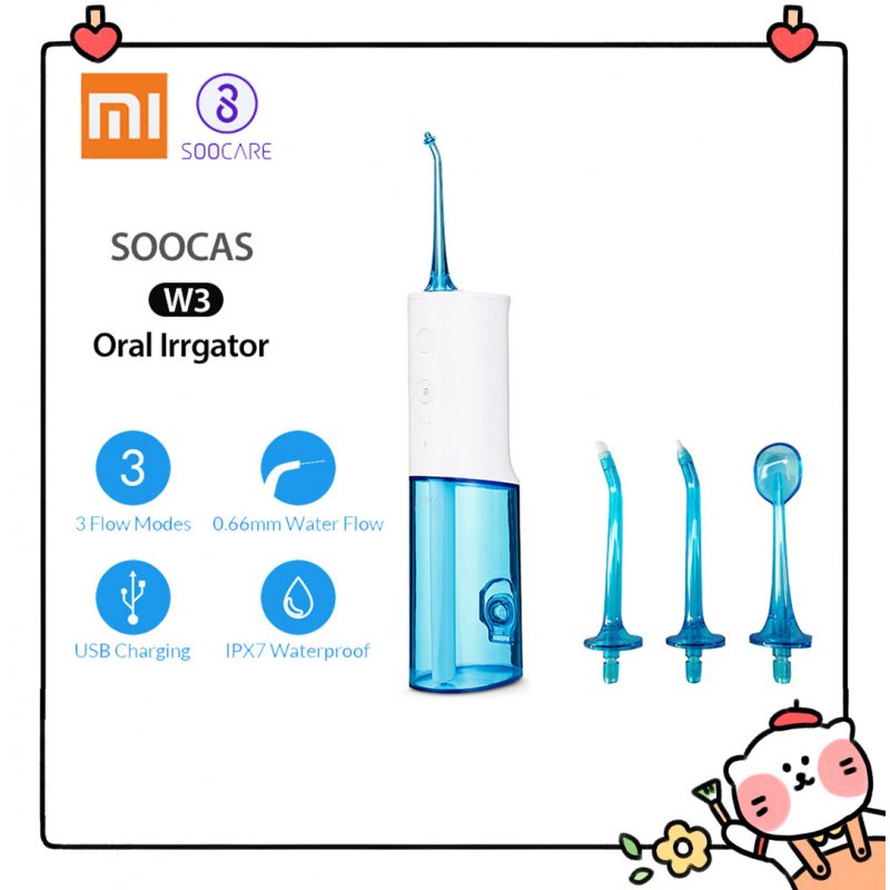 Original XIAOMI Youpin SOOCAS W3 Oral Irrigator Portable Water Dental Flosser Water Jet Cleaning Tooth Denture Cleaner Teeth Brush Blue