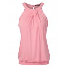 Yesfashion Women's Casual Halter Neck Sleeveless Solid Front Pleated Backless Sexy Top