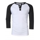 [US Direct] Yong Horse Men's Casual Slim Fit Baseball Raglan 3/4 Sleeve Henley Shirt White-black_S