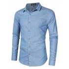 [US Direct] Yong Horse Men's Casual Slim Fit Button Down Long Sleeve Denim Shirt Light blue_XL