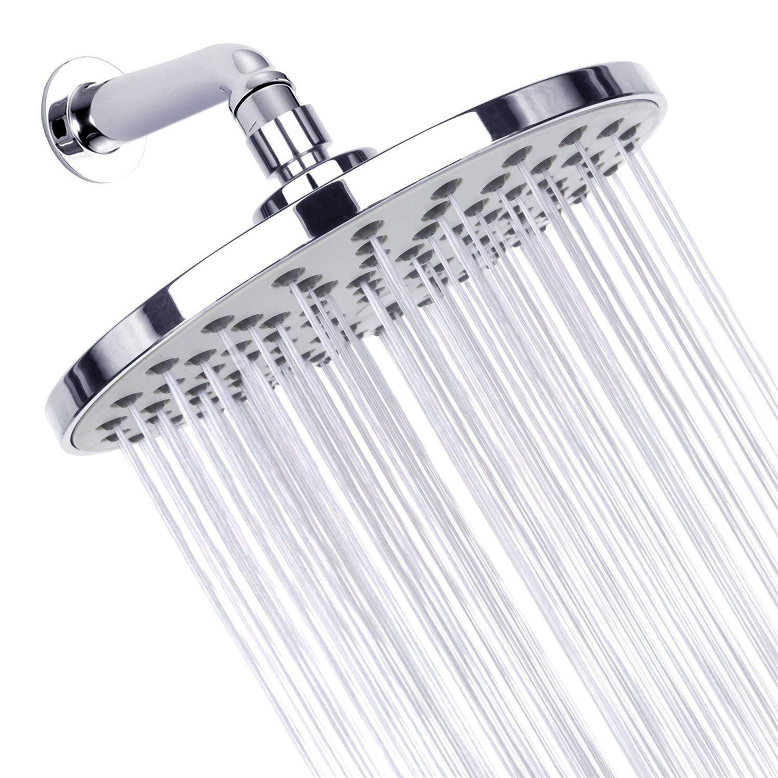Shower Head High Pressure Chrome Plated Finish Adjustable Angles Anti-Clogging Rubber Nozzles Fixed Showerhead 8 Inch silver