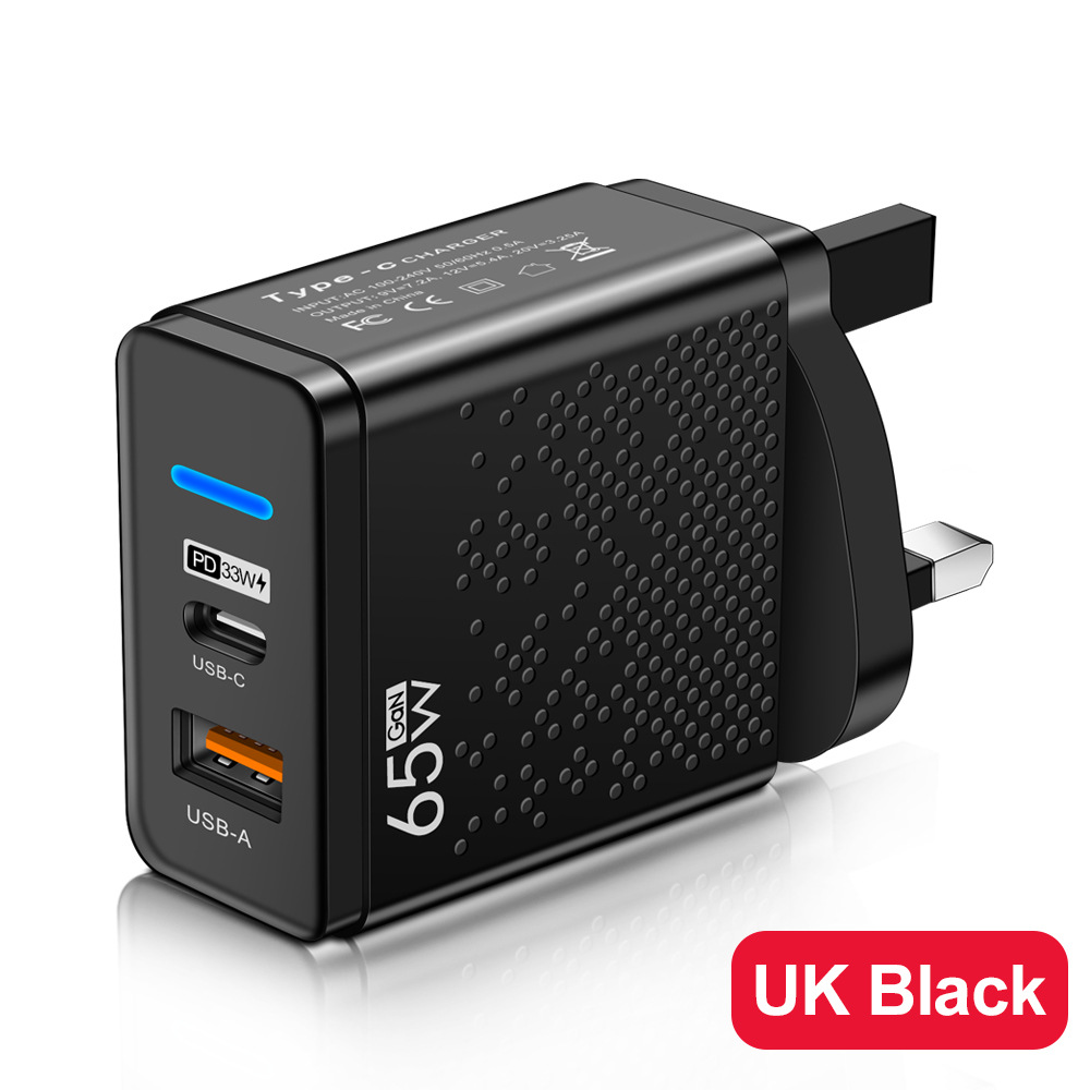 65w Usb Charger Fast Charging Plug Pd Qc 3.0 Type C Charging Adapter Compatible For Iphone Ipad Tablet black UK Plug