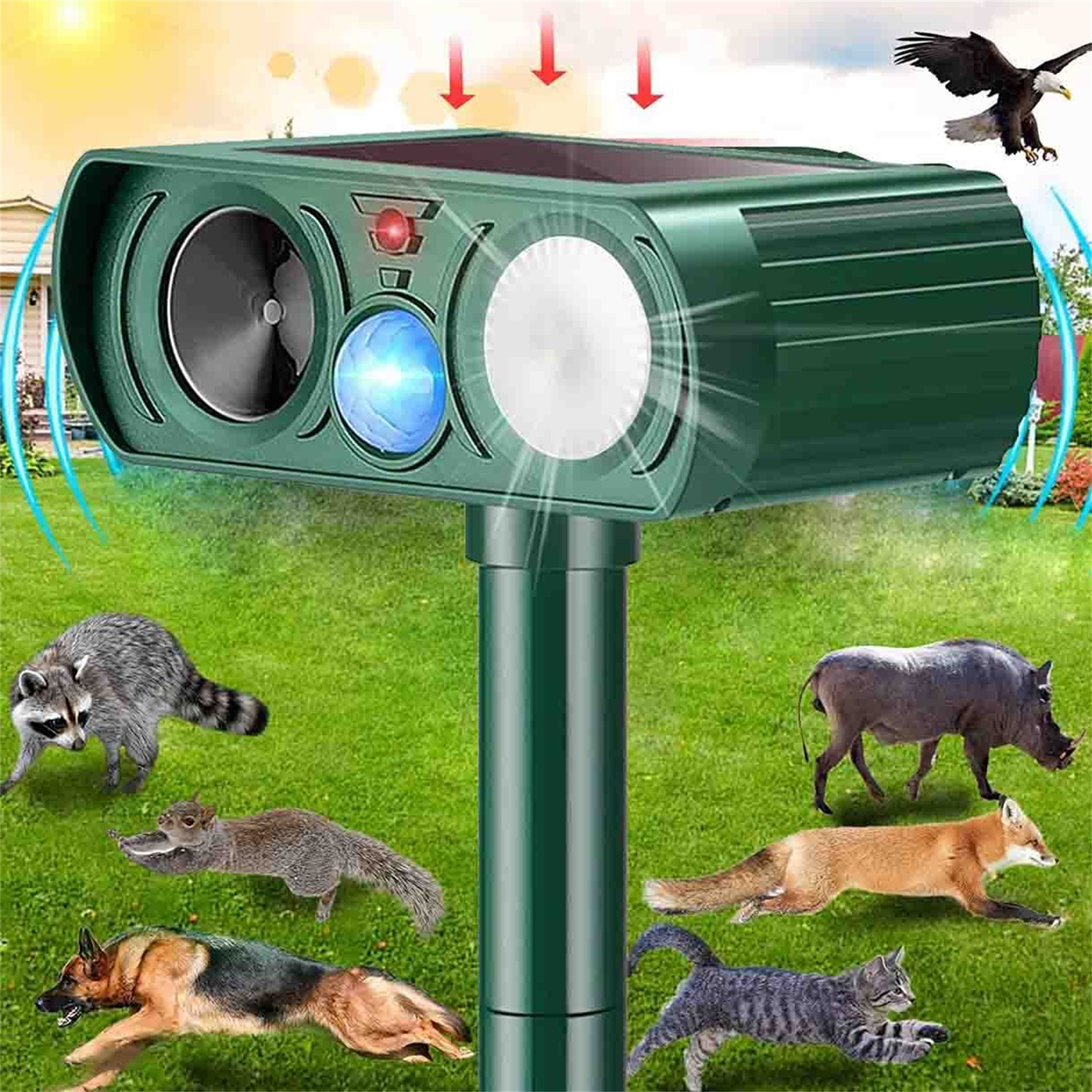 Animal Repeller Ultrasonic Solar Power Outdoor Sensor Pir Portable Repeller